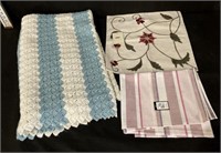 Crocheted Blanket & New Quality Linens