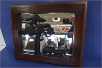 Wood Framed Mirror w/Metal Picture