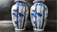 Vintage Blue & White Porcelain Bamboo Vases