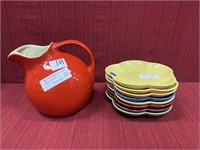 9 Hall Kitchenware Items: Red Ball Jug Pitcher,
