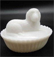 Westmoreland Milk Glass Dog On