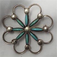 Zuni Sterling Petit Point Turquoise NF Haskie Pin