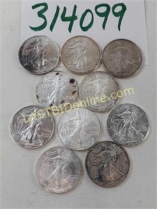 10 Various Years of U.S. Mint 1 oz. Silver Eagles