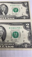 (2) uncirculated Green Seal *Star* $2 notes