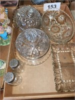 FLAT OF VARIOUS GLASSS BOWLS- CHEESE PLATES S & P