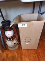 NIB 20" STONEWARE SNOWMAN LANTERN