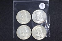 Bag Lot - 4 Franklin Half Dollars $2FV