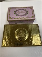LOUIS SHERRY CANDY TIN & BRASS SHIP WOOD LINED BOX