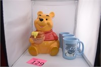 Disney Winnie Pooh Large Ceramic Cookie Jar & Mugs