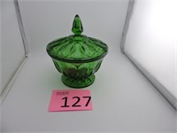 Anchor Hocking Green Glass Covered Candy Dish