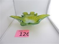 Murano Type  Art Glass Green & Yellow Bowl