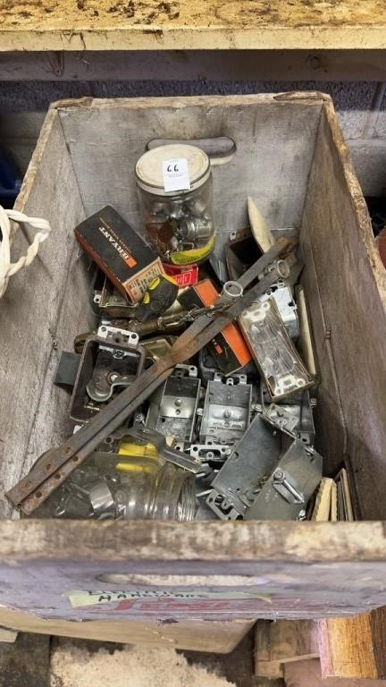 Wooden box of electrical hardware
