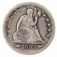 1853-P US SILVER SEATED LIBERTY 25C QUARTER COIN