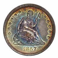 1857 US SILVER SEATED LIBERTY 25C QUARTER COIN