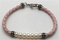 Pearl And Cord Bracelet W Sterling Clasp