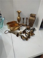 Brass lot with vases, candlesticks, plant mister,