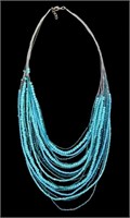Sterling silver 18-strand assorted blue bead