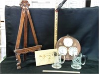 WOOD PICTURE EASEL, BAROMETER