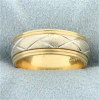 Two Tone "X" Design Wedding Band Ring in 14K Yello