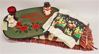 5pc VINTAGE CHRISTMAS DECOR, APRON, TRAY,  ANGEL +