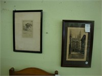 Two TOC etchings of buildings, artist signed.