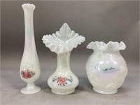Iridescent Hand Painted Fenton Vases