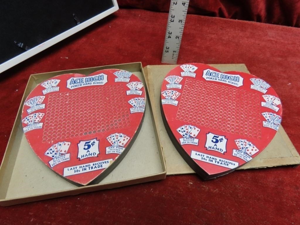 (2)NOS Ace High poker hand boards. Hart shaped.