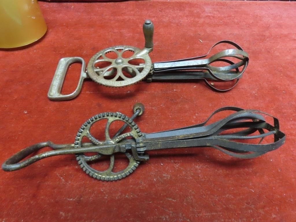 (2)Antique cast iron & metal hand mixers. Dover.