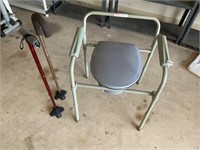 Bedside commode and 2 walking canes
