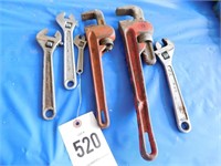 2 PIPE WRENCHES AND 4 ADJ WRENCHES