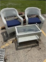 Wicker outdoor patio set with 2 chairs and table