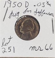 1950D Jefferson Nickel Key Date-MS65