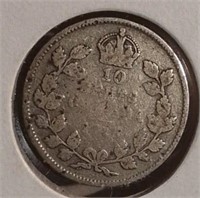 1915 Canada Sterling 10 Cents VG8 Low Mintage