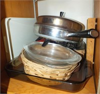 ELECTRIC FRY PAN, PYREX, CUTTING BOARD AND MORE