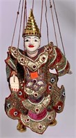 Wooden "Hindu" marionette, beaded costume,