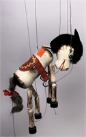 Wooden horse marionette, 7" long, 9" tall