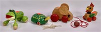 Wooden pull toys: Mouse, 4.5" long / Turtle, 4.5"