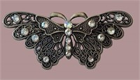 BEAUTIFUL VTG SILVER CRYSTAL BUTTERFLY HAIR CLIP
