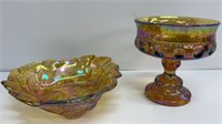 Indiana amber glass candy dishes, bowl and