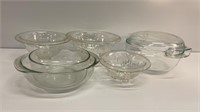 Nest of 3 depression bowls &3 Pyrex bakers,1 w/lid