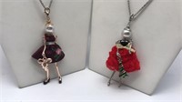 2 New French Doll Necklaces W/ A Very Long Chain