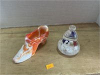 Slag glass slipper, paper weight