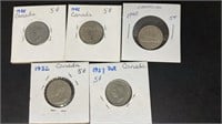 1932, 1937, 1942 & 1945 Canadian Nickels. *SC