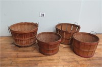 4 Vtg Primitive Slat Wood Baskets