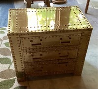 Small brass-wrapped 3-drawer chest