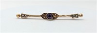 Antique 14K Gold Amethyst Pearl Brooch C Clasp