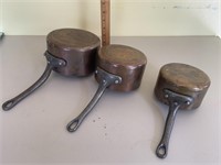 French sauce pans with applied steel handles