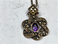 925 Silver Necklace w/ Stone 18"