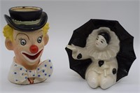 Napco Clown Planter & Other Clown Figurine