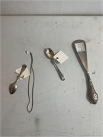 Sterling necklace and spoons lot shoe horn